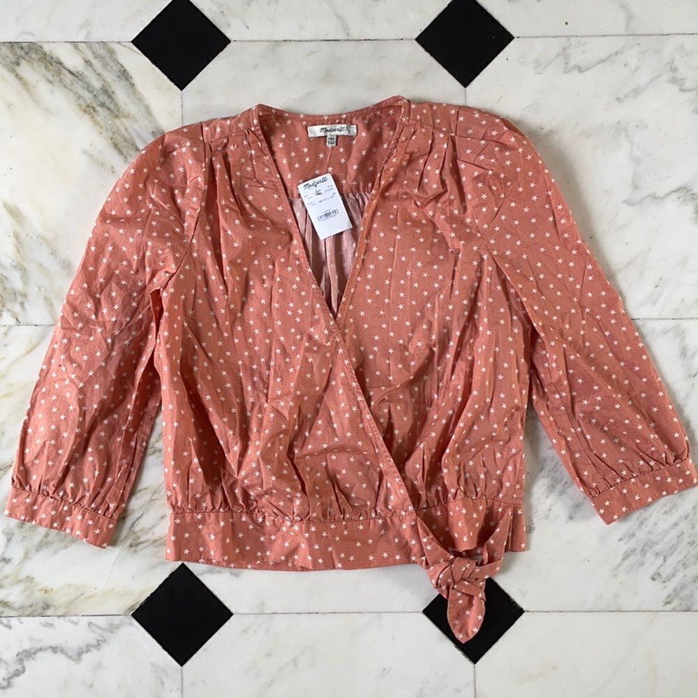 Madewell Crop Wrap Star Print Blouse NWT